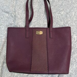 Michael Kors Plum Saffiano Tote with Gold Stud Accents